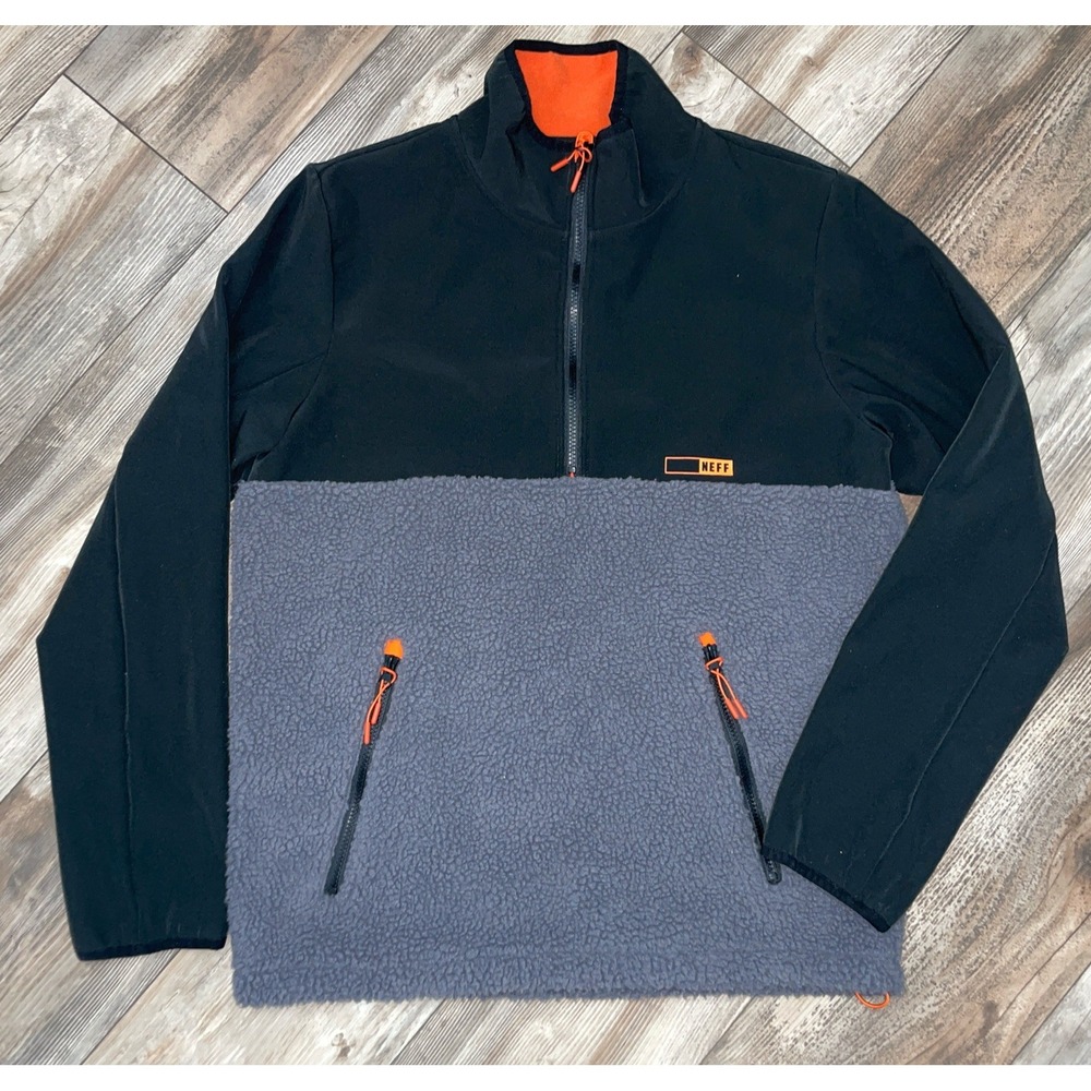 Neff Mens Throw Back Mock Neck 1/4 Zip Pullover Black & Gray Jacket Medium